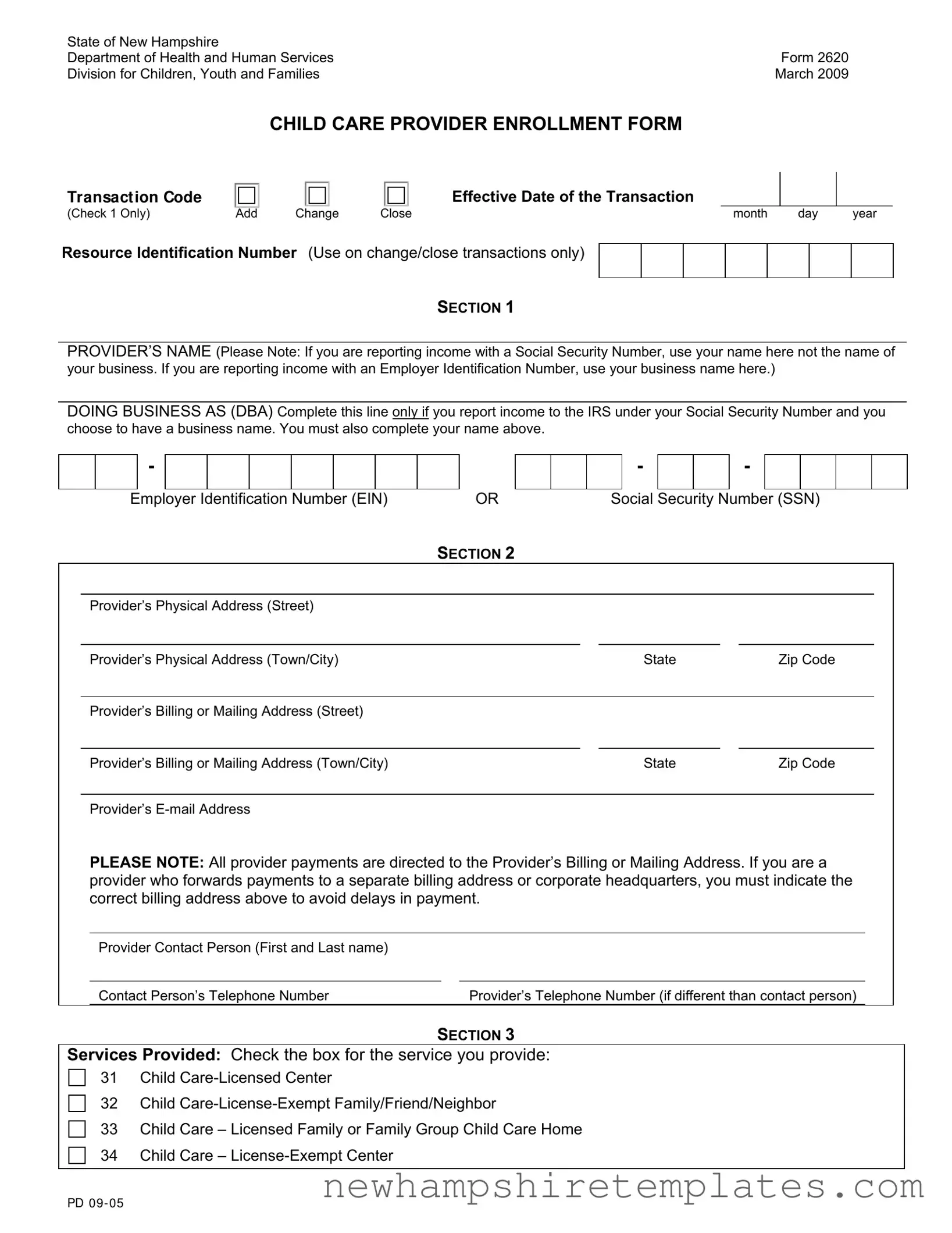 Fill in a Valid New Hampshire 2620 Form
