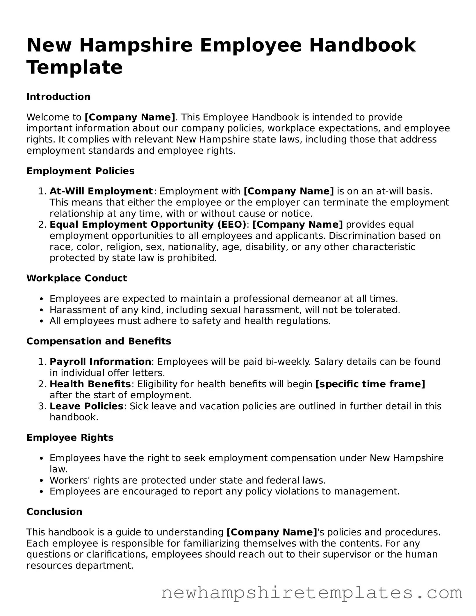 Official Employee Handbook Form for the State of New Hampshire