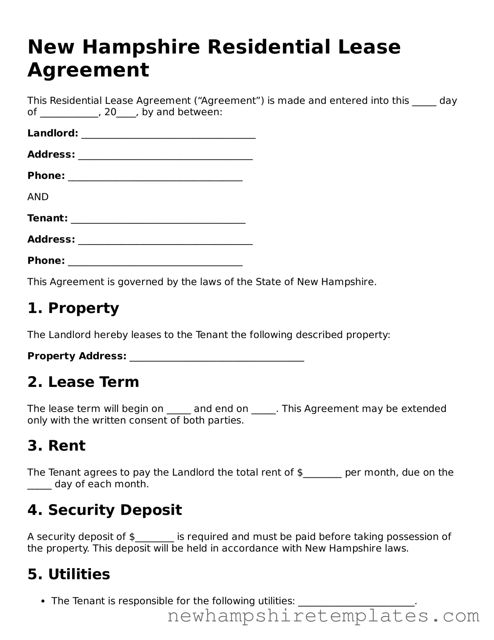 Official Residential Lease Agreement Form for the State of New Hampshire
