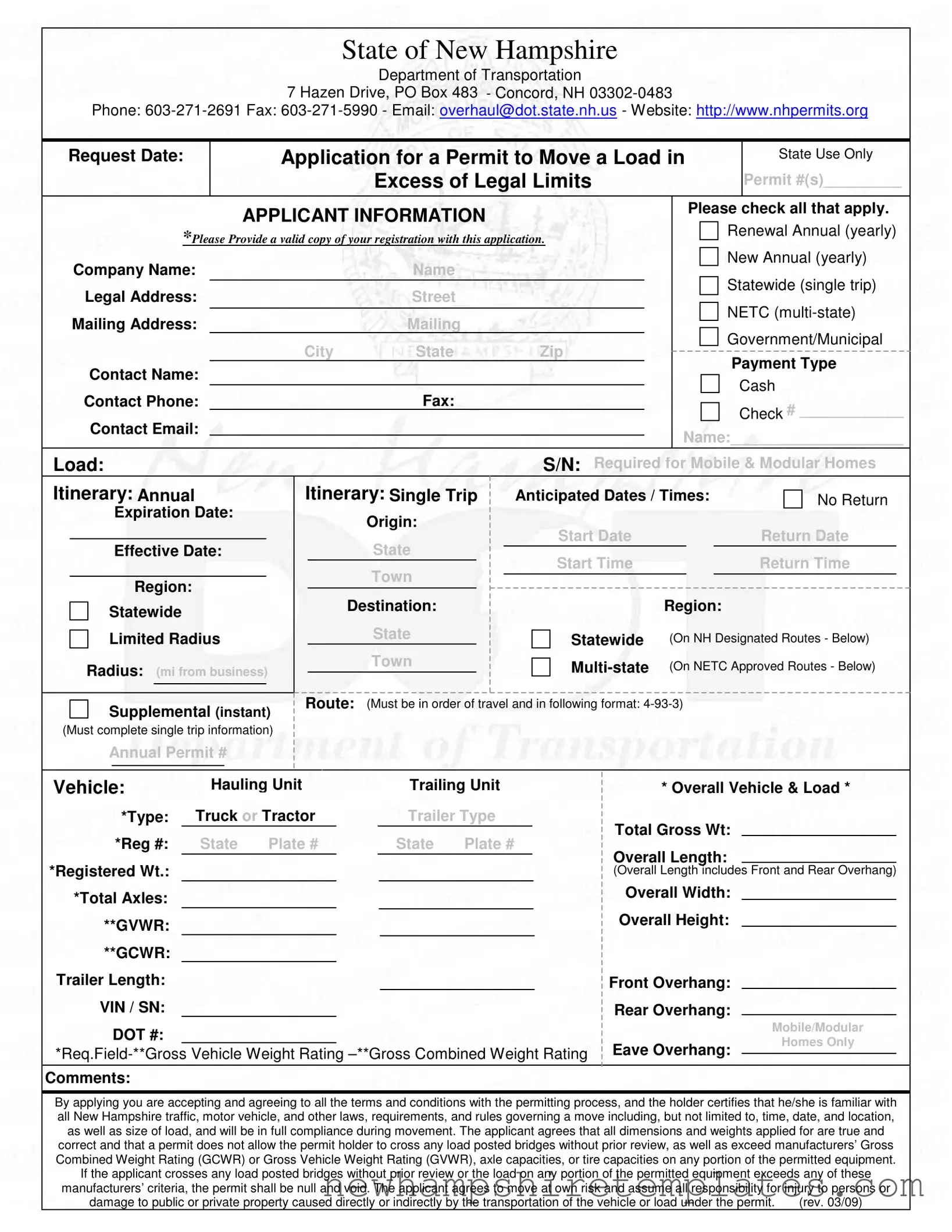Fill in a Valid New Hampshire Load Form