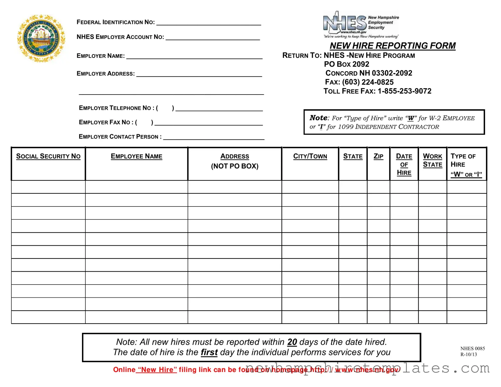 Fill in a Valid New Hampshire Reporting Form