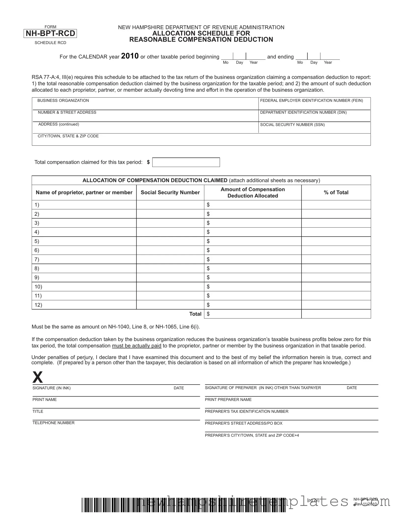 Fill in a Valid Nh Bpt Rcd Form