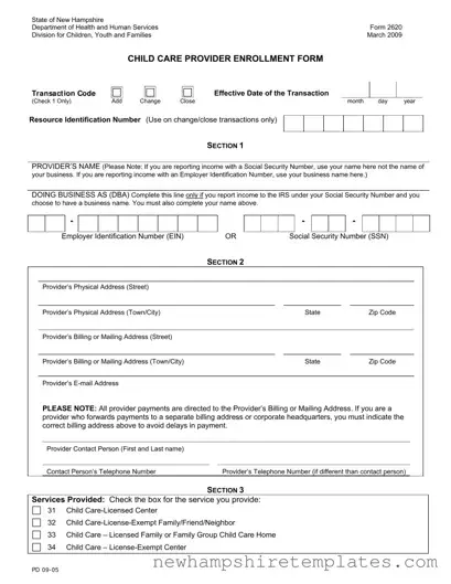 Fill in a Valid New Hampshire 2620 Form