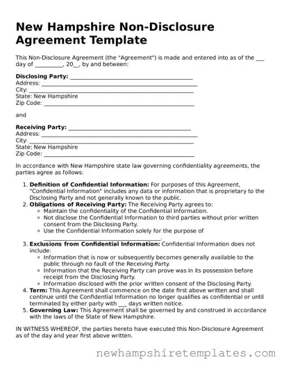 Official Non-disclosure Agreement Form for the State of New Hampshire