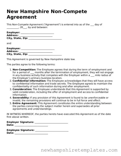 Official Non-compete Agreement Form for the State of New Hampshire