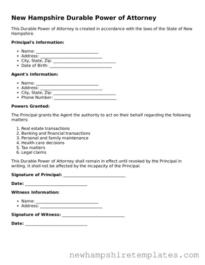 Official Durable Power of Attorney Form for the State of New Hampshire