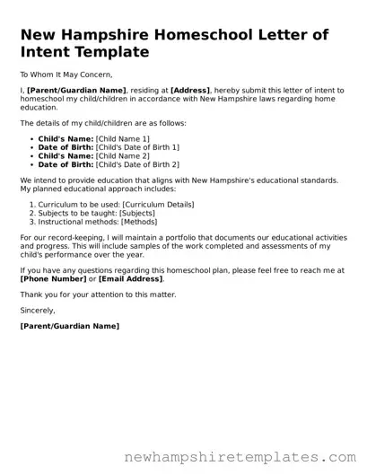 Official Homeschool Letter of Intent Form for the State of New Hampshire