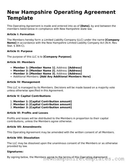 Official Operating Agreement Form for the State of New Hampshire