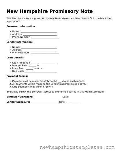 Official Promissory Note Form for the State of New Hampshire