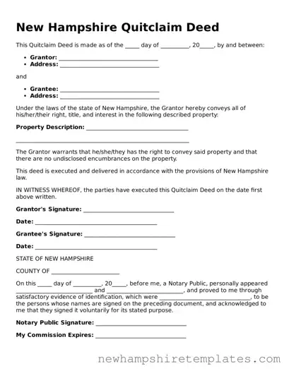Official Quitclaim Deed Form for the State of New Hampshire