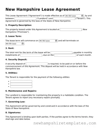 Official Lease Agreement Form for the State of New Hampshire