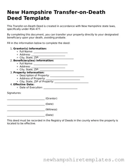 Official Transfer-on-Death Deed Form for the State of New Hampshire